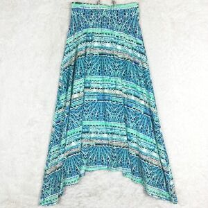 Maurices Womens Skirt Maxi Asymmetrical Abstract Print Blue White Mint Pull On S